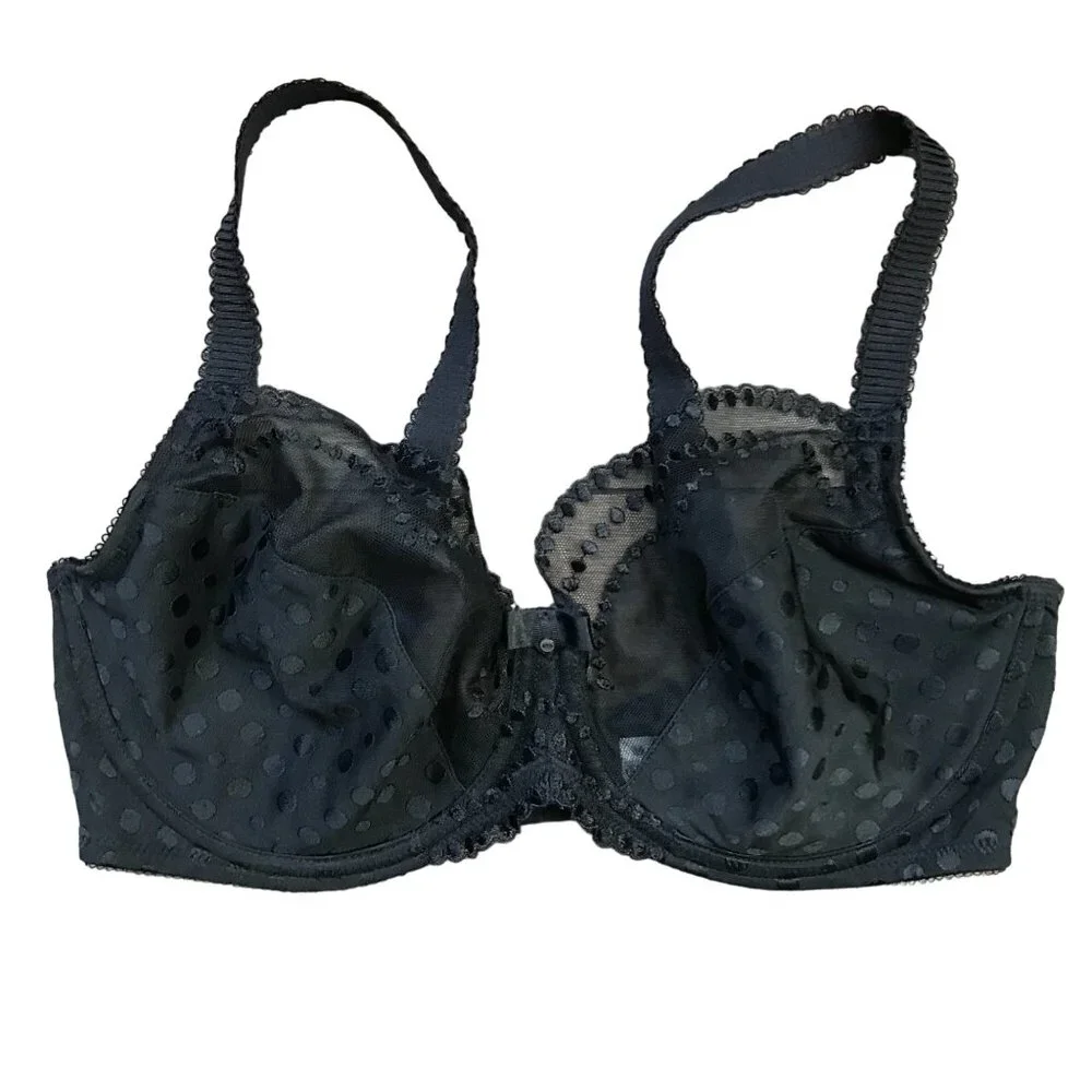 Wacoal Underwire‎ Bra Women's Size 36D Black Polka Dot Semi Sheer Full Coverage
